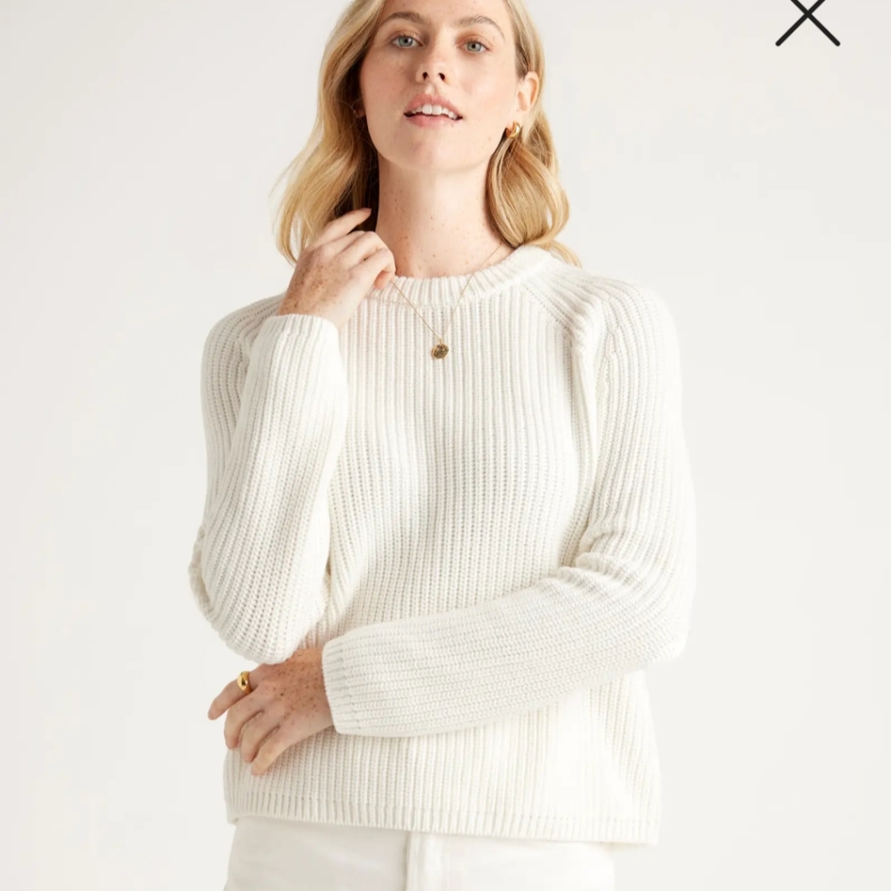 Quince 100% Organic Cotton Fisherman Crew Sweater XS White